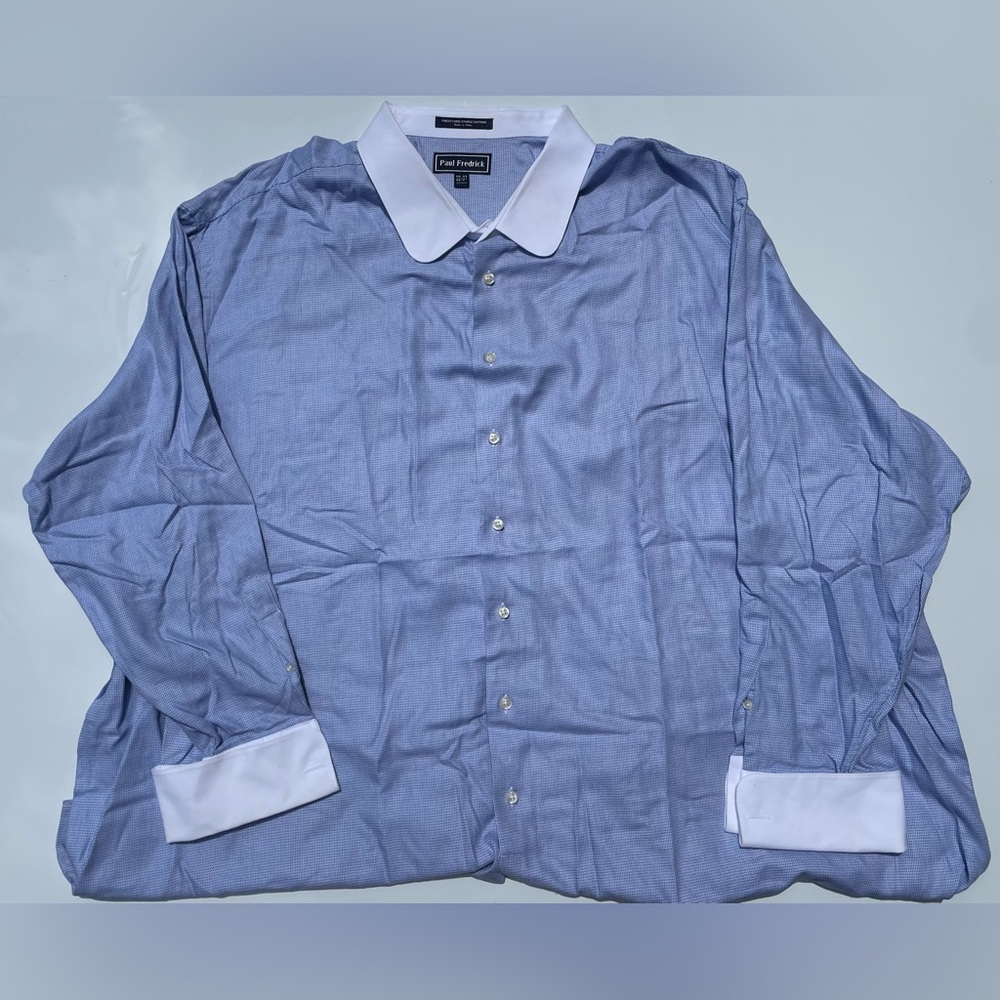 Paul Fredrick Dress Shirt, Blue, Neck Size 22, Sleeve Size 37